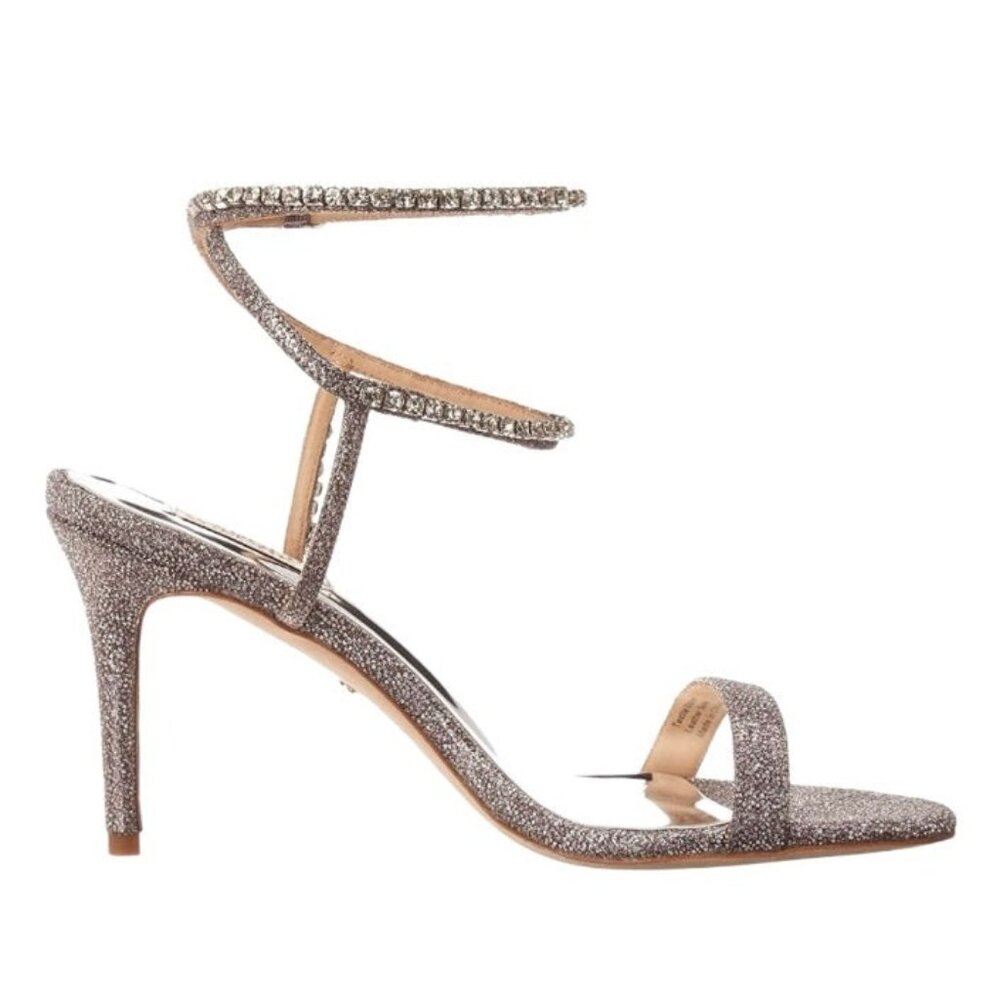 CLAUDETTE Women's Glitter Embellished Heel Dress Sandals Pewter Glitter - Picture 2 of 8
